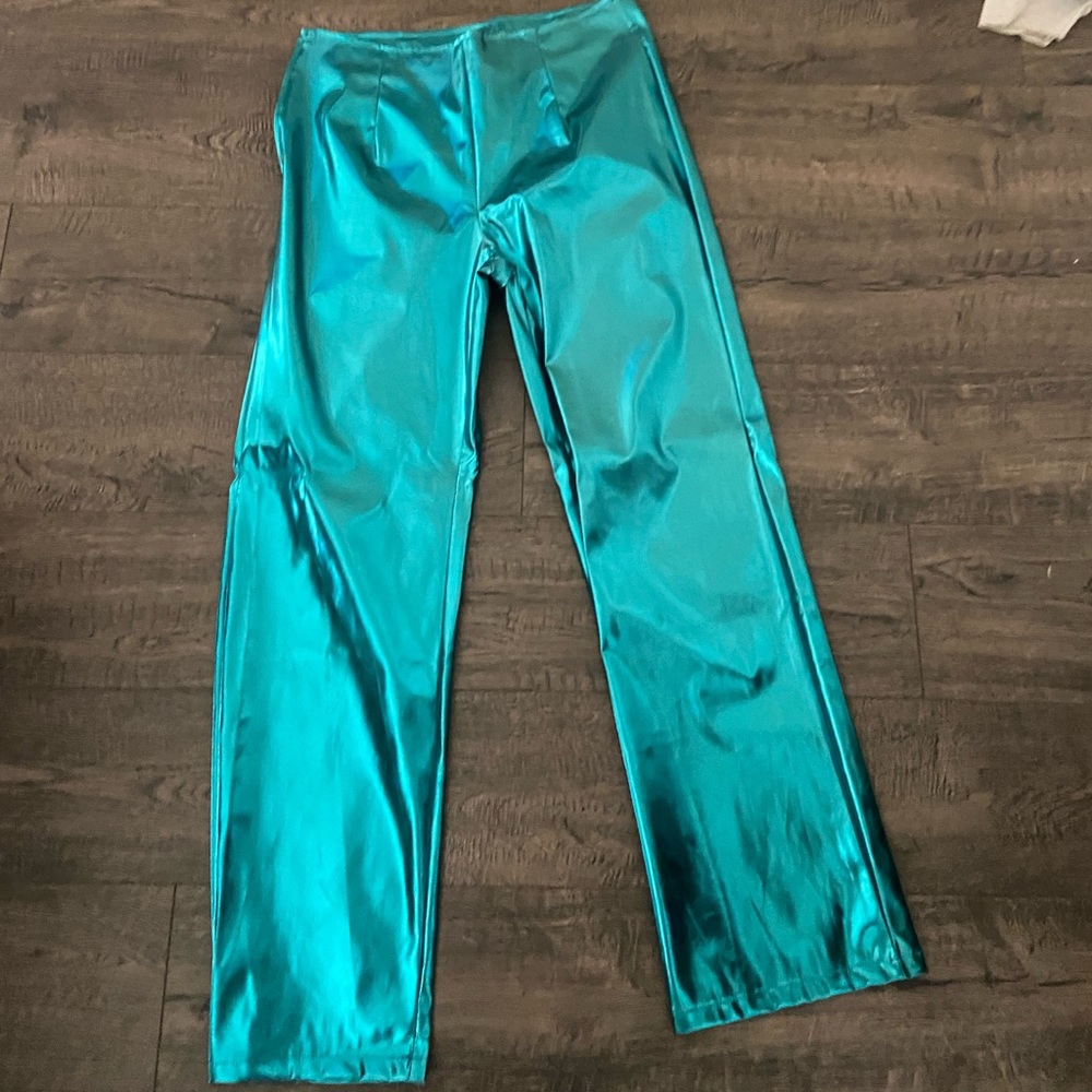 Metallic turquoise pants